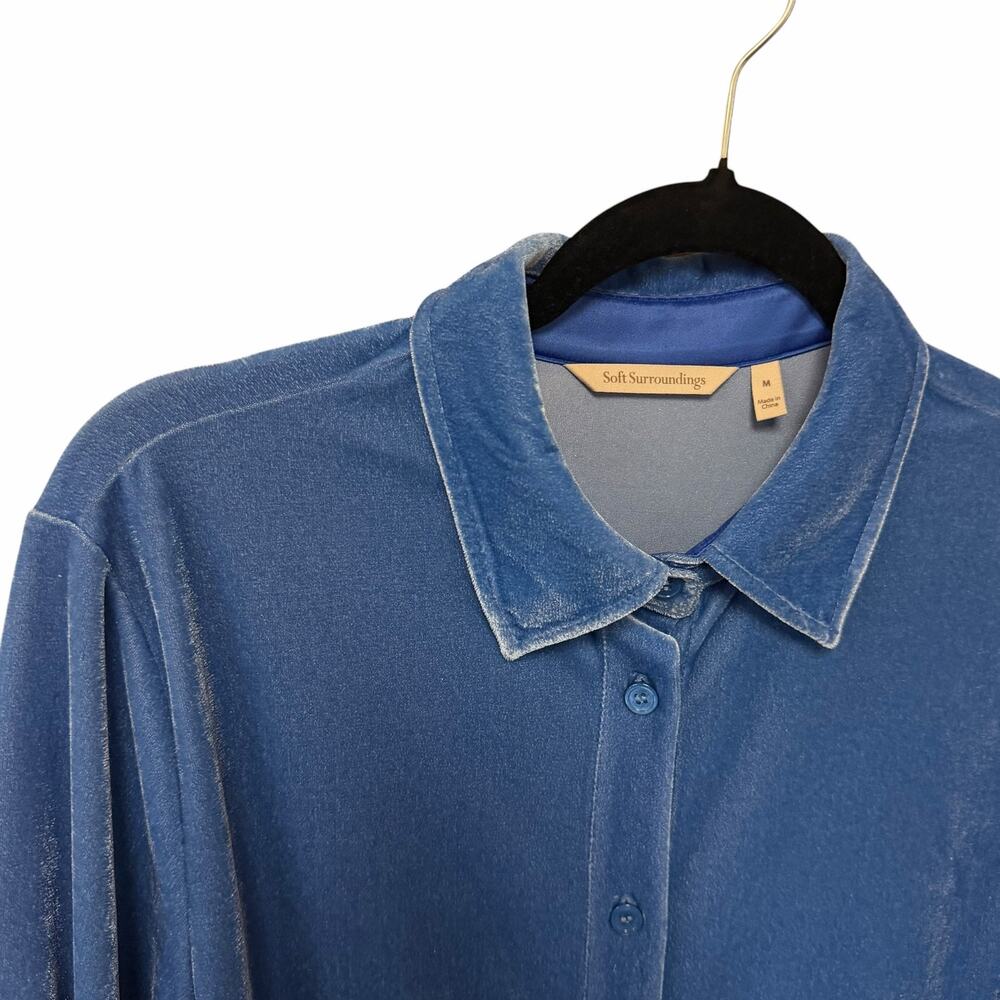 Soft Surroundings Blue Velour Long Sleeve Button Up Top Womens Medium Lagenlook - Picture 4 of 7